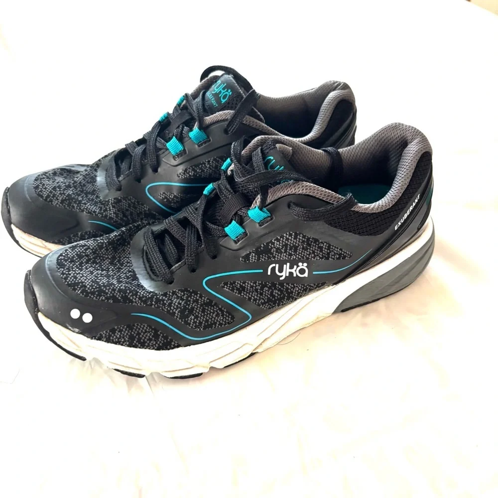 Ryka Exuberant Black Turquoise Walking Sneakers SZ 8 M Worn 2X